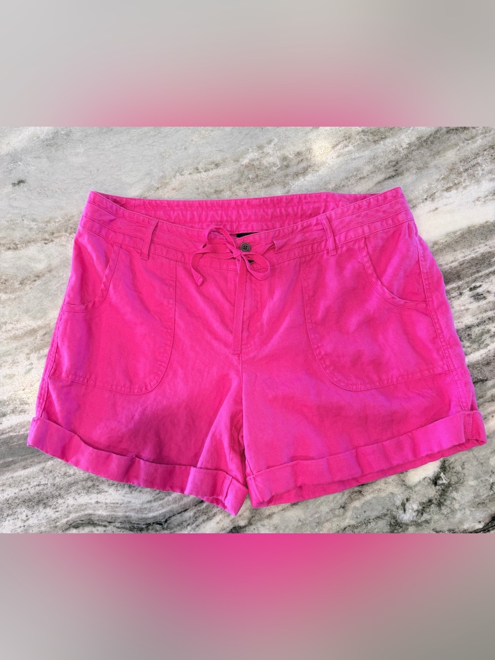 International Concepts Hot Pink Cuffed 100% Linen Shorts size 16